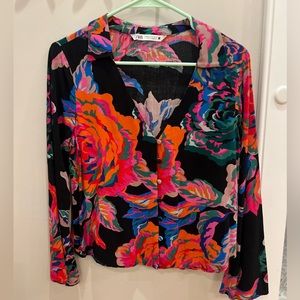 Zara Floral Black Blouse
